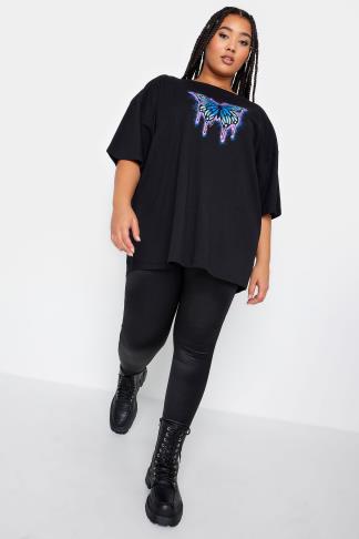 YOURS Plus Size Black Butterfly Print Boxy T-Shirt | Yours Clothing
