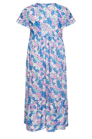 LIMITED COLLECTION Plus Size Blue Floral Print Frill Sleeve Maxi Dress ...