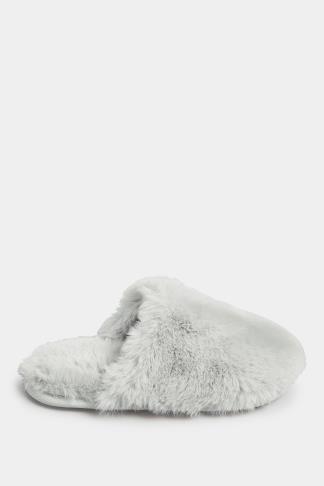 Grey Fluffy Slippers In Wide E Fit | Yours Clothing