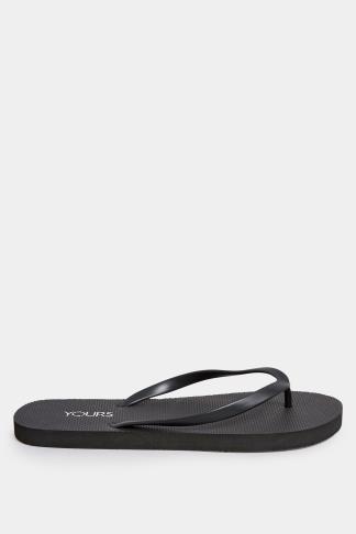 Black Flip Flops In Extra Wide EEE Fit | Yours Clothing