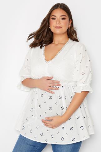 BUMP IT UP MATERNITY Plus Size White Broderie Anglaise Blouse | Yours ...