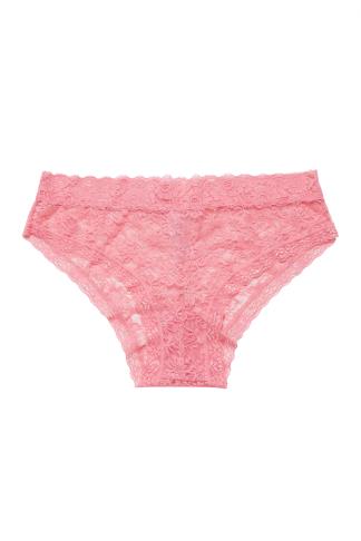 3 PACK Black & Pink Lace Low Rise Brazillian Knickers | Yours Clothing
