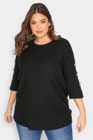 YOURS Plus Size Black Soft Touch Button Detail Top | Yours Clothing