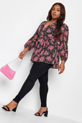 YOURS LONDON Plus Size Floral Print Wrap Top | Yours Clothing