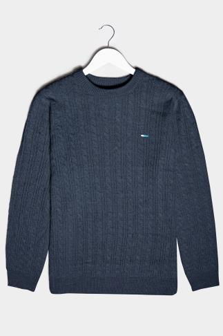 BadRhino Navy Essential Cable Knitted Jumper | BadRhino