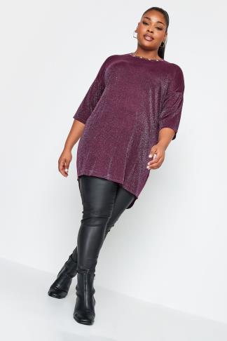 YOURS Plus Size Purple Metallic Eyelet Jumper | Yours Clothing