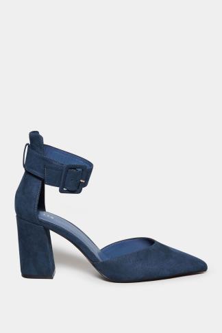 LTS Blue Pointed Block Heel Court Shoes In Standard Fit | Long Tall Sally