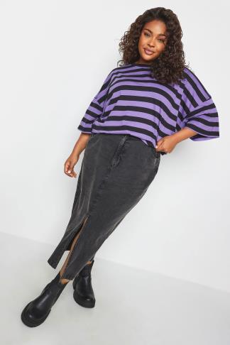 LIMITED COLLECTION Curve Purple & Black Stripe Boxy T-Shirt | Yours ...