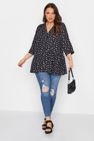 Plus Size Black Floral Print Smock Blouse | Yours Clothing