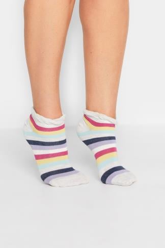 YOURS Curve Plus Size 4 PACK White Stripe Trainer Socks | Yours Clothing