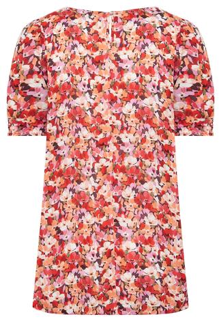 YOURS Curve Plus Size Orange Floral Short Sleeve Blouse | Yours Clothing