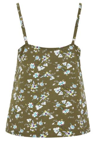 YOURS Plus Size Green Floral Button Cami Vest Top | Yours Clothing
