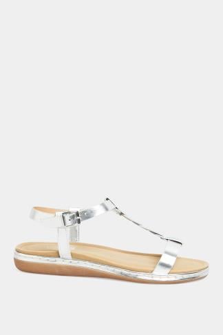 Silver Plaited Strap Sandals In Wide E Fit & Extra Wide EEE Fit | Yours ...