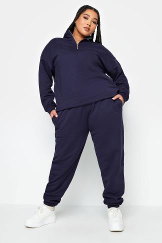 YOURS Plus Size Navy Blue Cuffed Joggers | Yours Clothing