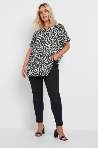 YOURS Plus Size Black & White Abstract Print Notch Neck Blouse | Yours ...