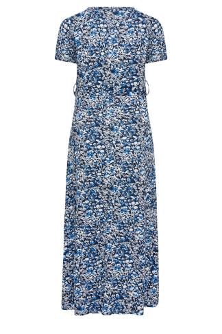 YOURS Curve Plus Size Black & Blue Ditsy Floral Wrap Dress | Yours Clothing