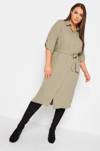 YOURS Plus Size Beige Brown Midi Shirt Dress | Yours Clothing