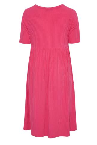 LIMITED COLLECTION Plus Size Hot Pink Ribbed Peplum Midi Dress | Yours ...