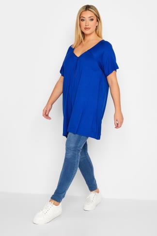 Curve Blue Zip Neck T-Shirt | Yours Clothing