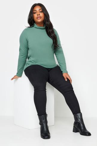 YOURS Plus Size Green Long Sleeve Turtle Neck Top | Yours Clothing