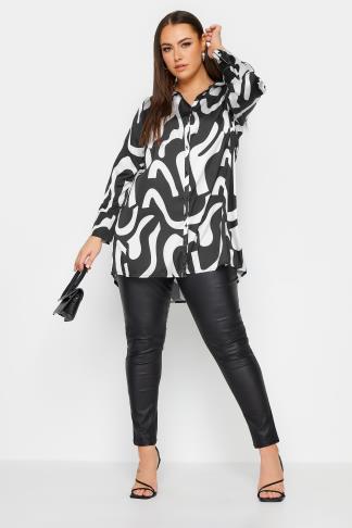 YOURS Plus Size Black & White Abstract Print Oversized Shirt | Yours ...