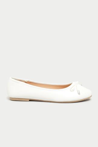 White Ballerina Pumps In Wide E Fit & Extra Wide EEE Fit | Yours Clothing