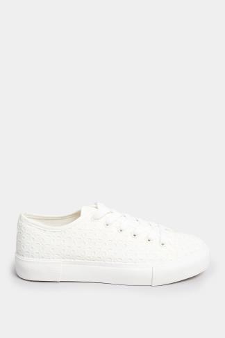 White Broderie Anglaise Trainers In Wide E Fit | Yours Clothing