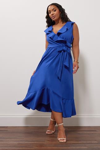 Women's Cobalt Blue Ruffle Sleeve Midi Summer Dress