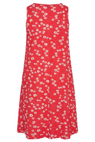 Plus Size Red Daisy Print Drape Pocket Dress | Yours Clothing