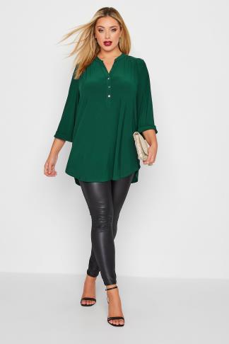 YOURS LONDON Plus Size Green Half Placket Shirt | Yoru | Yours Clothing