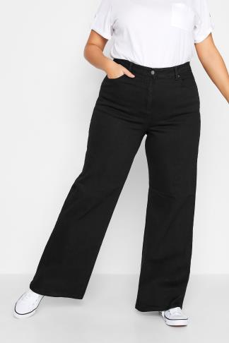 LTS Tall Black & White Contrast Waistband Wide Leg Trousers