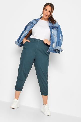YOURS Plus Size Navy Blue Cropped Chino Trousers | Yours Clothing