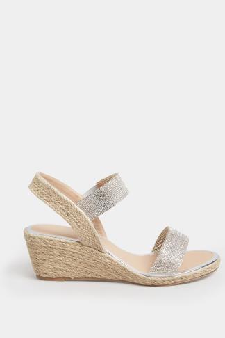 Silver Espadrille Wedge Sandals In Wide E Fit & Extra Wide EEE Fit ...