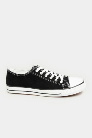 LTS Black Canvas Low Trainers In Standard D Fit | Long Tall Sally ...