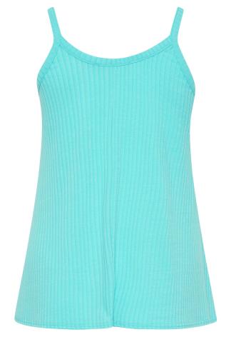 LIMITED COLLECTION Plus Size Aqua Blue Ribbed Button Cami Vest Top ...