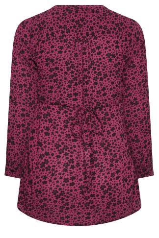YOURS Curve Plus Size Dark Pink Floral Pintuck Shirt | Yours Clothing