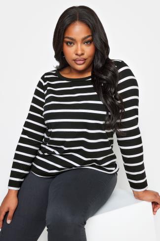 YOURS Curve Black Stripe Long Sleeve Top | Yours Clothing
