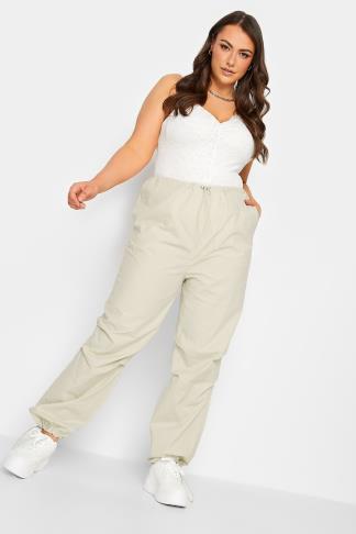 YOURS Curve Plus Size Cream Parachute Trousers | Yours Clothing