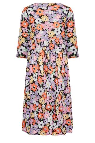 YOURS Curve Plus Size Black Floral Smock Dress | Yours Clothing