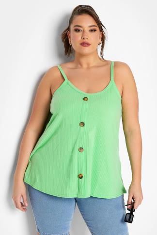 LIMITED COLLECTION Plus Size Green Ribbed Button Cami Top | Yours Clothing