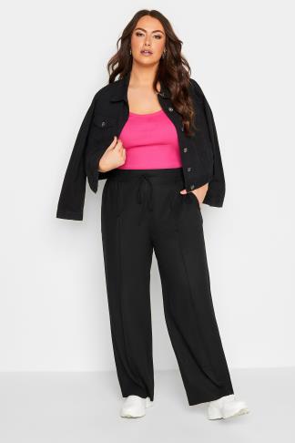 YOURS Curve Plus Size Black Wide Leg Linen Look Trousers | Yours Clothing