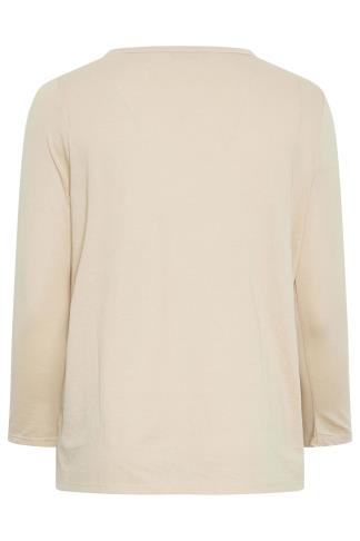 YOURS Curve Plus Size Beige Brown Long Sleeve Basic Top | Yours Clothing
