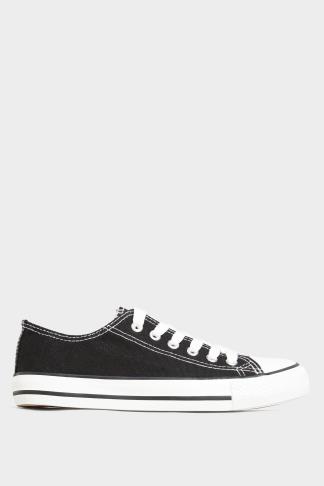 Black Canvas Low Trainers In Wide Fit | Yours Clothing