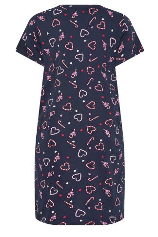 YOURS Plus Size Navy Blue Candy Cane Print Christmas Nightdress | Yours ...