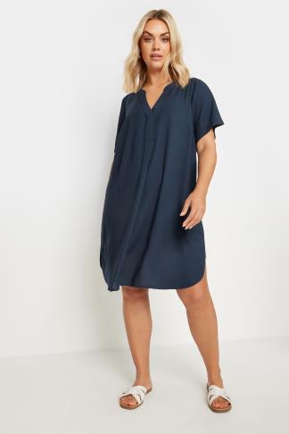 YOURS Plus Size Navy Blue Short Sleeve Tunic Dress | Yours Clothing