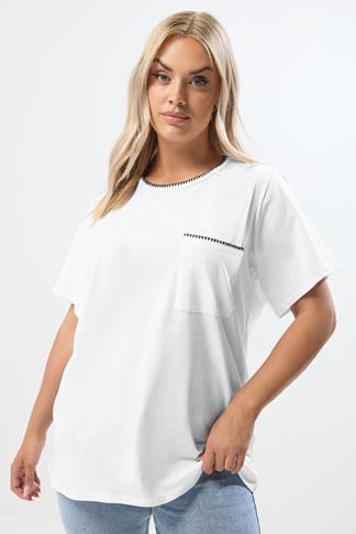 Women's Oversized White Solid Shirt with Contrast Pocket