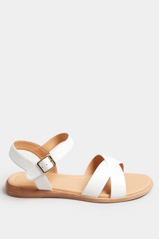 White Cross Strap Sandals In Extra Wide EEE Fit | Yours Clothing