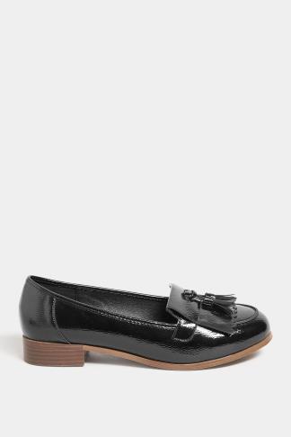 Black Patent Tassel Loafers In Wide E Fit & Extra Wide EEE Fit | Yours ...