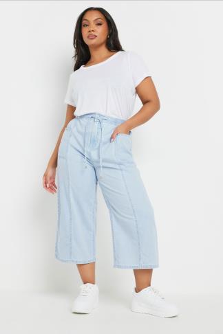 Light Blue Wide Leg Cropped Pants
