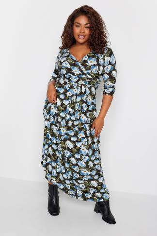 YOURS Plus Size Black Floral Print Maxi Wrap Dress | Yours Clothing